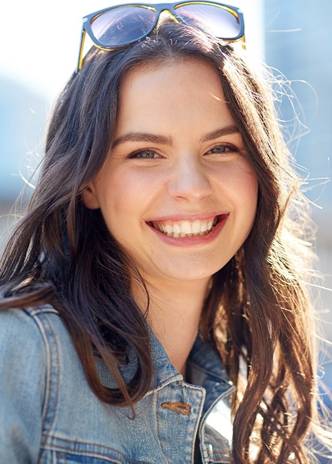 Patient in Morgan Hill smiling with beautiful porcelain veneers 
